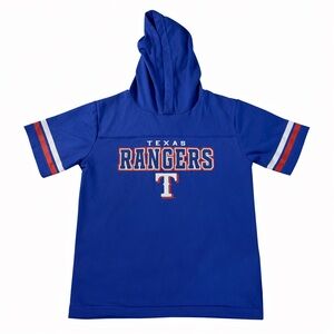 Texas Rangers Youth Hooded Tee MLB Blue Short Sleeve Hoodie Shirt L 10/12
